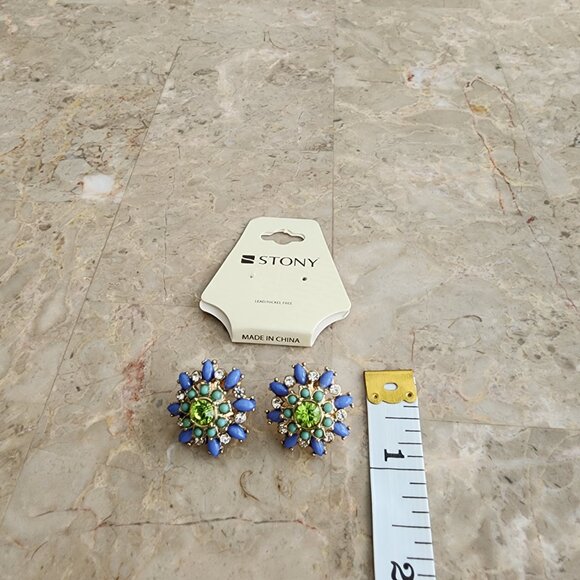 Stony Multi-Colored Button Earrings - Picture 3 of 6